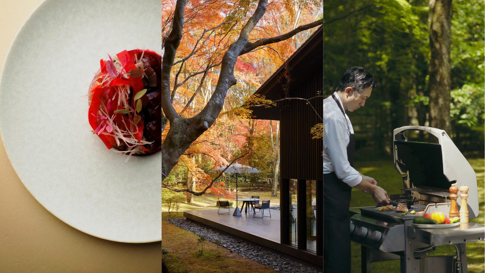 【アマン京都】色づきはじめる森の庭で味わう、秋の恵みあふれる2種のランチコース<br>秋のガーデンテラスBBQ 2025年10月1日(水)~10月31日(金)<br>秋のランチコース 2025年11月18日(火)まで開催中